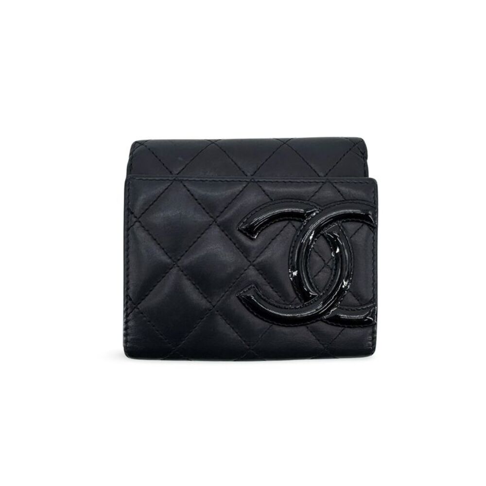 Chanel Cambon Line Triple Fold Wallet Black Patent